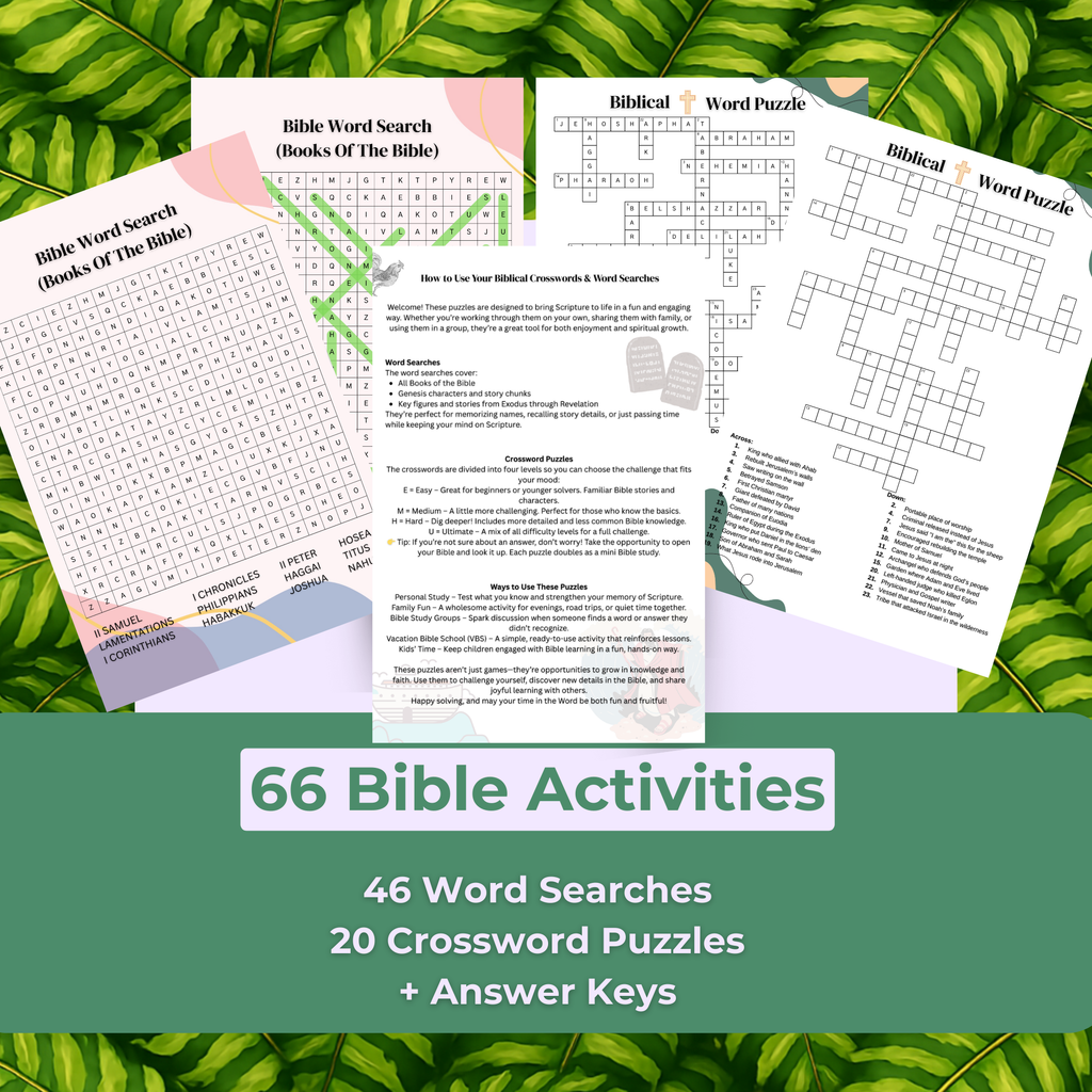 66 Printable Bible Word Puzzles & Activities with Answer Keys – Fun Faith-Based Learning Set